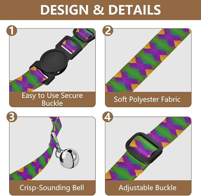 Colorful Diamond Shapes Purple Easy to Wear Dog Collar 2 Pack Collar for Cats