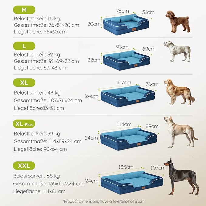 Dog Beds for Large Dogs, Orthopedic Dog Bed with Cooling Gel Memory Foam, Waterproof Large Pet Bed with Removable Washable Cover, 36" Pet Sofa Couch Dutch Velvet with Bone Toy, Navy Blue