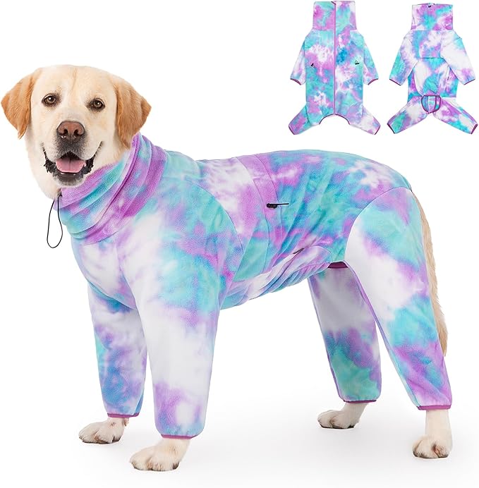 Dog Winter Coat for Large Medium Small Dogs, Warm Fleece High Collar Full Body Dog Jumpsuit Comfortable Onesie Apparel (Purple Blue, 6X-Large)
