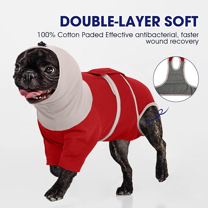 FUAMEY Dog Surgical Recovery Suit Female, Cone Alternative After Surgery Prevent Pets from Licking Wounds, Surgery Suit for Dogs Male Neuter, Post Spay Recovery Dog Onesie, Rat Terrier (Red, M)