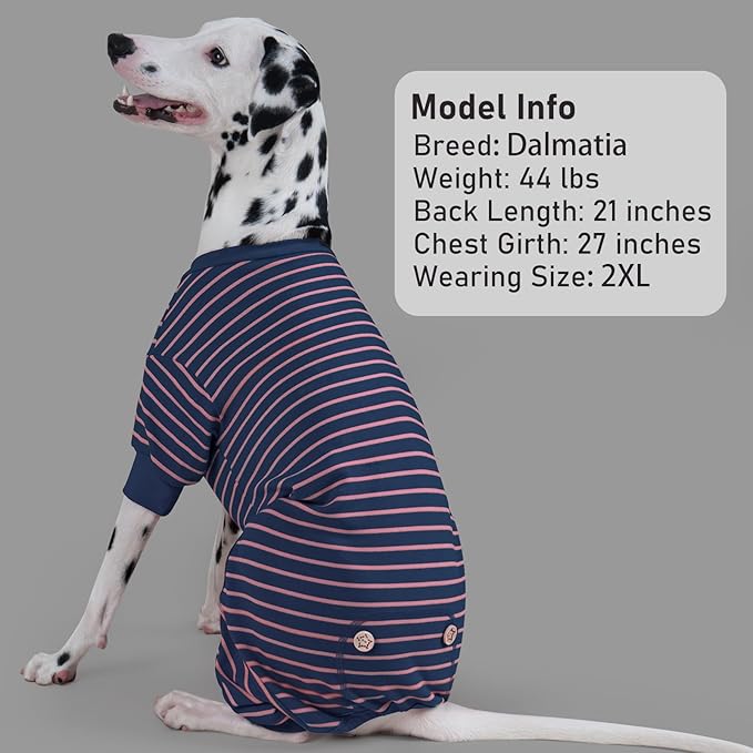KYEESE Dog Pajamas, Soft 4 Legs Doggie Jammies, Striped Velvet Fleece Dog PJS, Pet Jumpsuit Puppy PJS, Soft Pajamas Stretchable Outfit, Cozy Onesie Sleepwear,Navy Blue Striped, Small