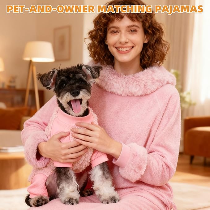 KOOLTAIL Small Dog Pajamas - Fleece Dog Sweater with Leash D-Ring, Winter Warm Puppy Clothes Cold Weather Coats for Cats Small Medium Dogs, Super Soft Cozy Pet Pjs Jumpsuit for Boys Girls, Pink SM