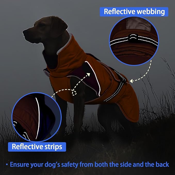MIGOHI Comfortable Large Dog Coat - Waterproof Dog Coat with Reflective Strips,Windproof XXL Dogs Jacket with Warm Turtleneck, Snow Coats for Large Dogs,Labrador Golden Retriever,2XL,Orange