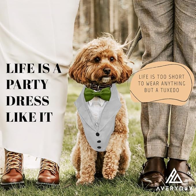AVERYDAY Dog Tuxedo for Wedding Outfit, Dog Suit and Tie Costumes for Birthday, Halloween, Cosplay, Christmas Party, Pet Formal Wear with Bowtie, Tux for Medium Large Dogs, Bulldog, Labrador, Husky