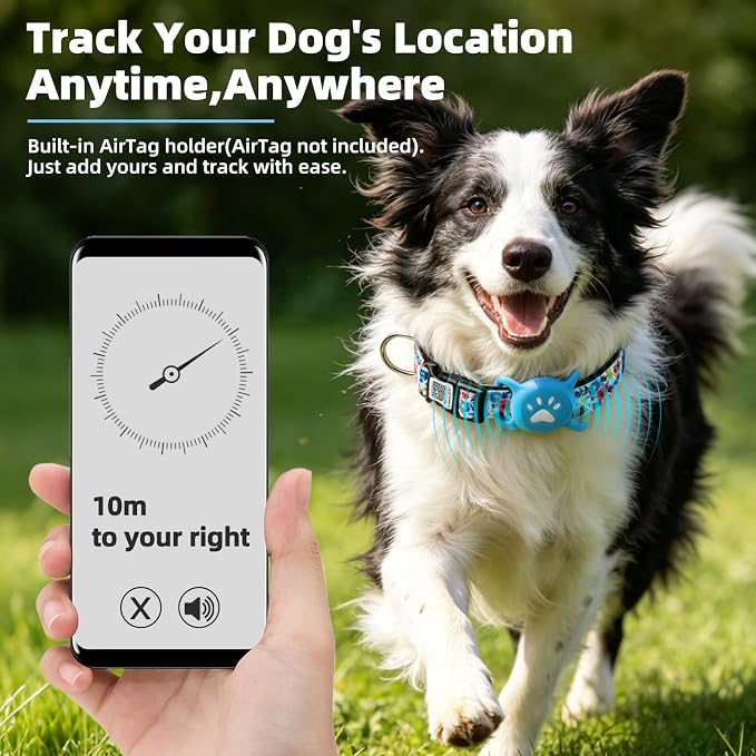 PUPTECK Airtag Dog Collar, Reflective with QR Code Buckle, Waterproof AirTag Holder Outdoor Tracking Pet Collars, Adjustable Soft Padded Durable for Small Medium Large Dogs Walking Training, Blue S