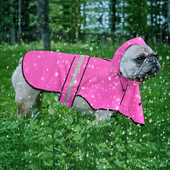 Waterproof Dog Rain Coat - Reflective Adjustable Pet Raincoat Jacket, Lightweight Dog Hooded Poncho Raincoats for Small to X- Large Dogs and Puppies (Pink, Medium)