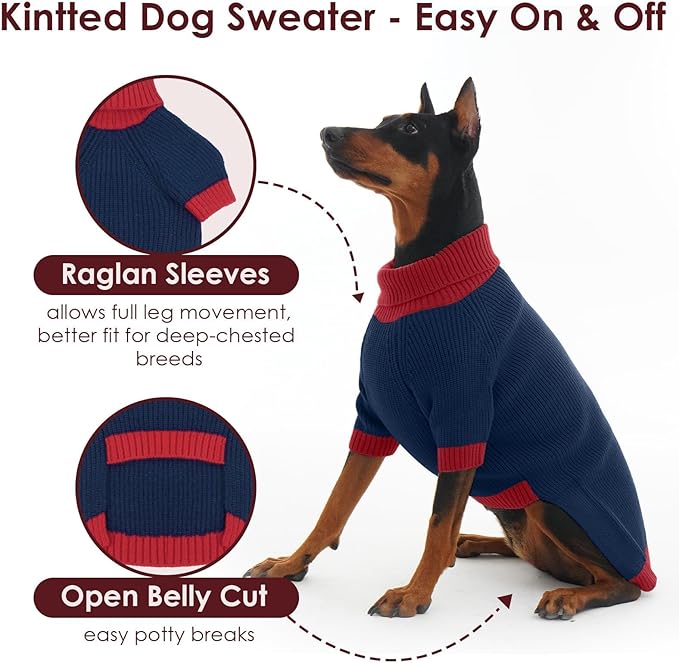 Dog Sweaters for Large Dogs, Turtleneck Sweater with Leash Hole, Winter Thick Thermal Kintwear for Dogs Boy Girl, Warm Christmas Sweater for Doberman Great Dane, NavyBlue 4XL