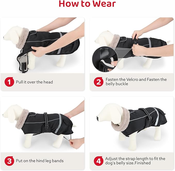 Dog Coat, Warm Dog Winter Coat Reflective Jacket Waterproof Fleece Vest, Pet Jacket Cozy for Cold Weather, Dogs Snowsuit Windproof, Adjustable Buckle for Small Dogs