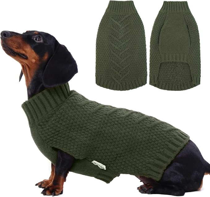 IECOii Dog Sweater,Dog Sweaters for Medium Dogs Girl and Boy,Thermal Knitted Dog Christmas Sweater for Cold Weather,Small Medium Dog Sweaters for Christmas Outfits,Pug,Dachshund Sweaters,Army-Green-M