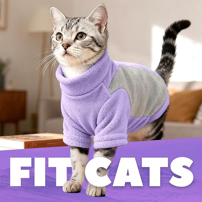 Small Fleece Dog Sweater with Leash Ring Soft Warm Fall Winter Dog Clothes Cute Cat Apparel Puppy Sweaters Classic Pullover Doggy Sweatshirts Chihuahua Costumes Cat Outfits(Purple,XXL)