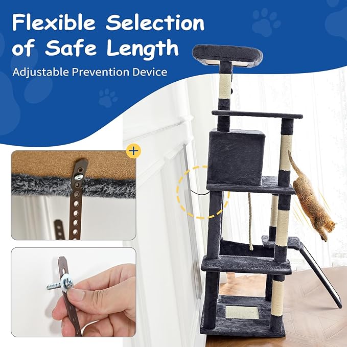 Cat Craft Cat Tree 63 Inch Cat Tower for Indoor Cats, Multi-Level Cat Tree for Large Cats 20 lbs+ Heavy Duty Cat Tower with Sisal Scratching Posts, Hammock, Condo and Extended Platform, Beige