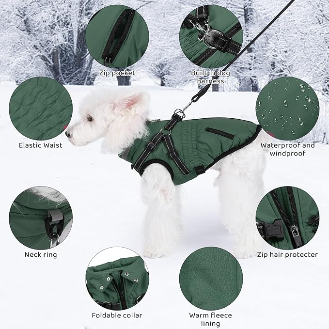 Gyuzh Dog Coat with Harness,Dog Coats for Small Dogs,Warm Fleece Winter Puppy Jacket,Waterproof Jacket with Harness Built in for Small Medium Large Dogs