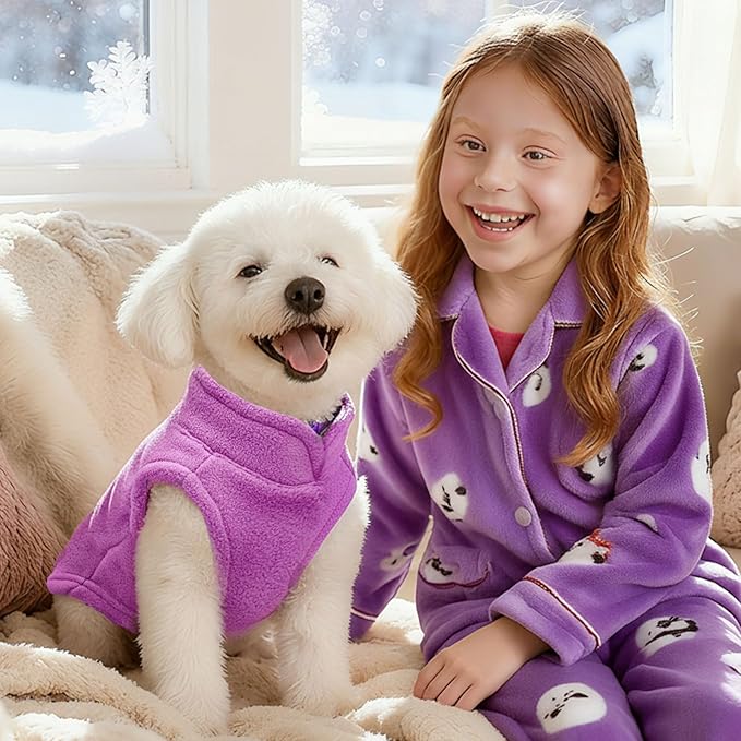PETCARE Small Dog Sweater Cat Fleece Vest Soft Dog Jacket with Leash O-Ring Fall Winter Warm Pet Pullover Coat Puppy Clothes for Small Dogs Cats Chihuahua Apparel Shih Tzu Costume, Purple