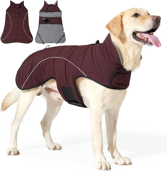 Dog Coats for Medium Large Dogs, Winter Puffer Jacket Waterproof, Warm Fleece Dog Vest with D-Ring, Drawstring & 2 Hidden Elastic Bands, Quilting Large Pet Warm Jackets for Cold Weather