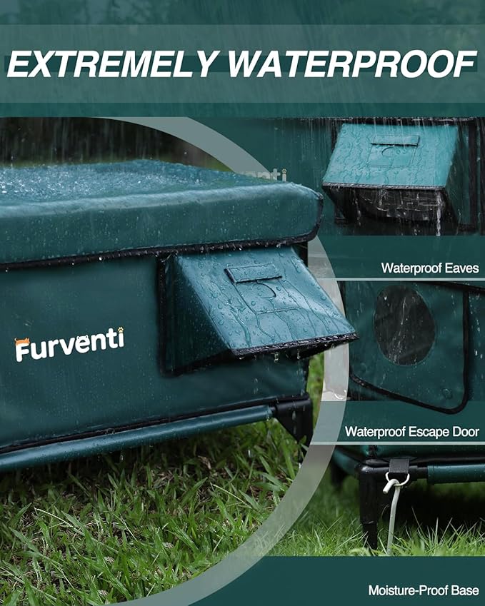 Outdoor Heated Cat House in Winter,Extremely Insulated & Weatherproof,Elevated Feral Cat Shelter with Waterproof Eaves & Escape Door for Outside Stray Barn Cat (Green,S) 17.0"