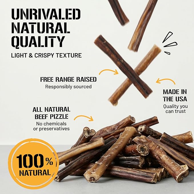 Dog Chits 6 inch Bully Sticks for Dogs & Puppies - 100% Beef Pizzle, High Protein, Low Fat Dog Chew Sticks - Baked, Low-Odor – Long-Lasting Chew, Keep Dogs Engaged & Happy - Made in USA - 20 Pack