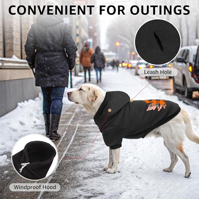 SCENEREAL Thanksgiving Dog Hoodie with Leash Hole Male Female - Warm & Soft Fleece Pet Sweater Clothes Sweatshirt with Leaf Pattern, Cold Weather Coat for Small Medium Large Dogs Puppies, S