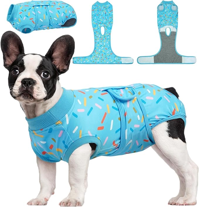 Kuoser Dog Surgery Suit, Dog Surgery Suit Male Neuter, Comfy Puppy Recovery Suit Doggie Onesie, Post-Op Onesie for Female & Male Dogs, Soft Protective Wear, BlueRibbon XS