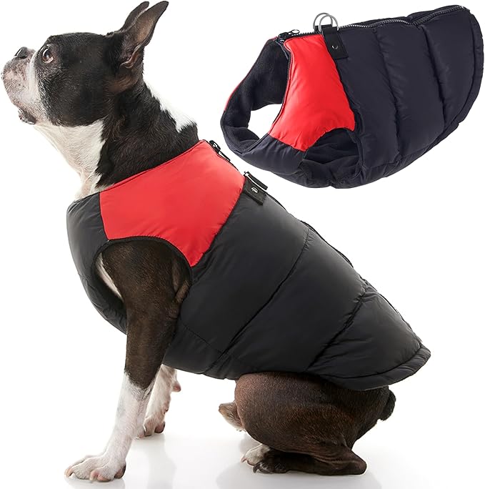 Gooby Padded Vest Dog Jacket - Red, X-Small - Warm Zip Up Vest Fleece Jacket with Dual D Ring Leash Water Resistant for Small to Medium Dogs