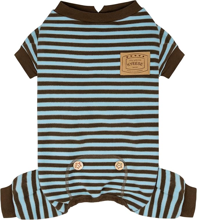 KYEESE Dog Pajamas, Comfy Soft Dog Pajamas for Small Dogs Pet Onesie, Fleece Pet Clothes Dogs PJS with 4 Legs, Stretchy Pets Sleepwear Pets Jumpsuit, Blue Striped, M
