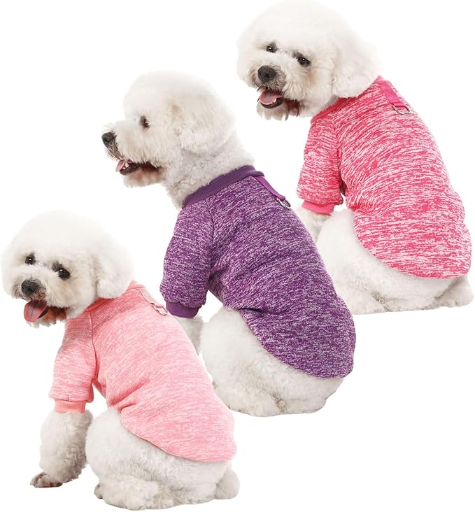 Dog Sweater, Dog Sweaters for Small Dogs, 2, 3 Pack Warm Soft Pet Clothes for Puppy, Medium Large Cat, Dogs Girl or Boy, Dog Shirt for Winter Christmas (Buckle Pink+Purple+HotPink, Small)