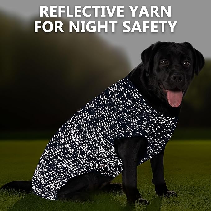 KYEESE Dog Sweater for Large Dogs with Leash Hole Warm Pullover with Reflective Yarn Male Thick Stretchy Knitwear Winter Soft Pet Coat boy for Cold Weather Comfy Dog Sweaters, Navy Blue, XX-Large