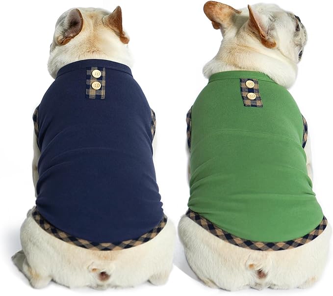 KYEESE 2Pack Dog Shirt Soft Sweatshirt Lightweight Vest Pullover T-Shirt Stretchy Fleece Coats Sleeveless Clothes Sweater for Small Dogs, Navyblue+Green, Medium