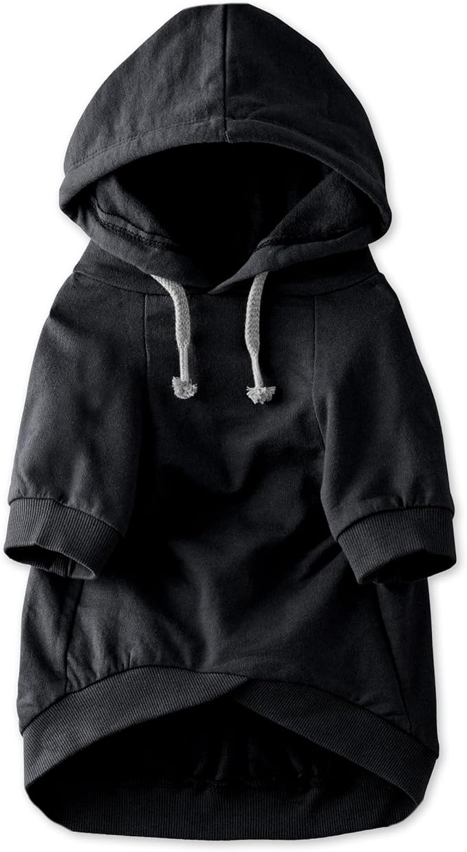 Rocky II - The Extra Comfy Hoodie, Organic Cotton and Recycled Poly Dog Hoodie Pet Coat Sweater for Small, Medium, Large Dogs, Black, Small (10-25 lbs)