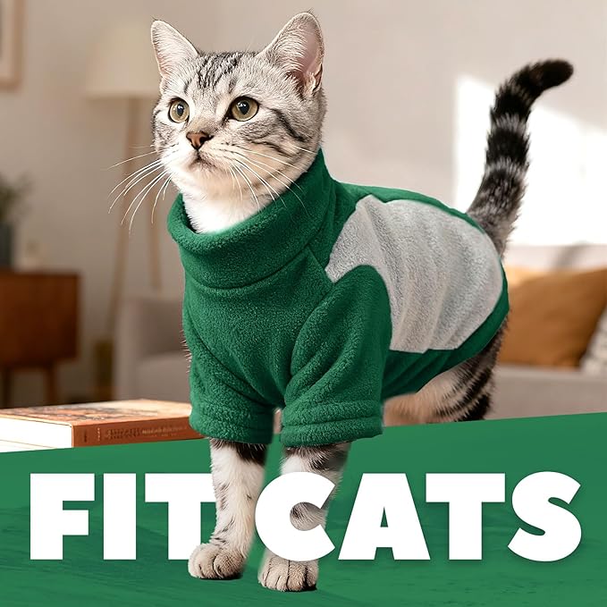 Small Fleece Dog Sweater with Leash Ring Soft Warm Fall Winter Dog Clothes Cute Cat Apparel Puppy Sweaters Classic Pullover Doggy Sweatshirts Chihuahua Costumes Cat Outfits(Green,L)