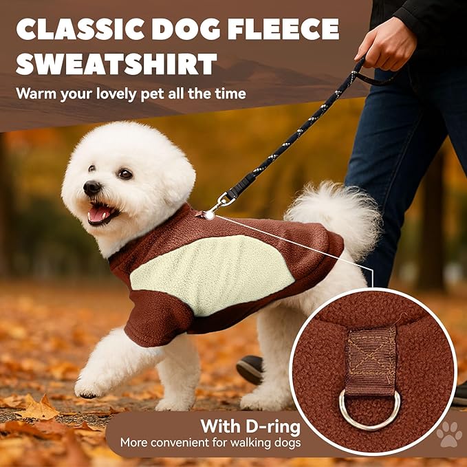 Small Fleece Dog Sweater with Leash Ring Soft Warm Fall Winter Dog Clothes Cute Cat Apparel Puppy Sweaters Classic Pullover Doggy Sweatshirts Chihuahua Costumes Cat Outfits(Brown,XXL)