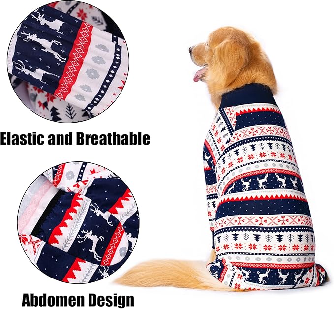 Dog Recovery Suit After Surgery Female Male, Medium Large Dog Neuter Shirt Cone Alternatives Prevent Licking Surgical Onesies (Christmas Blue, 7XL)
