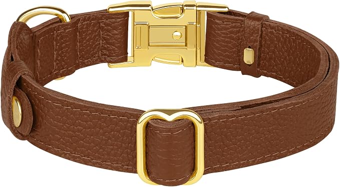 Leather Airtag Dog Collar - Soft Tracking Dog Collar with Apple AirTag Holder and Metal Buckle - Safety GPS Pet Collars for Small Medium Large Dogs Puppy Pink Red (Brown, XL, 20"-25" Neck Fit)