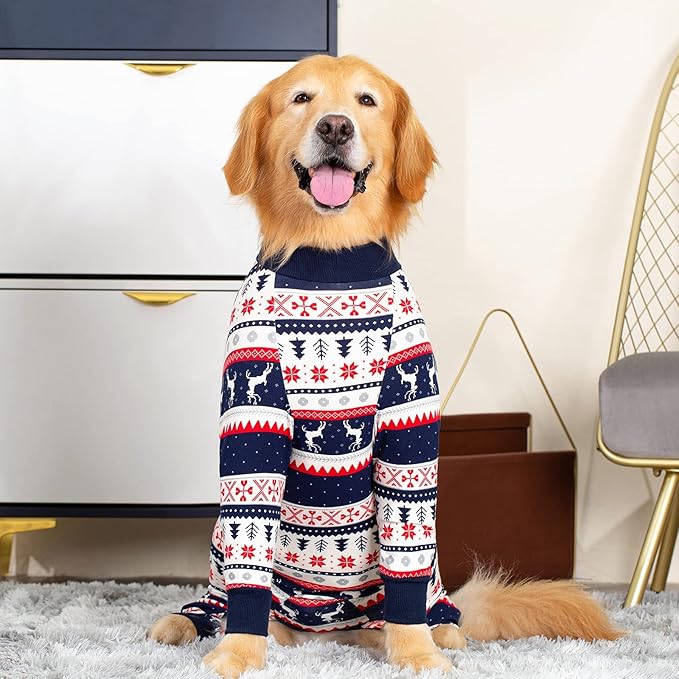 Dog Recovery Suit After Surgery Female Male, Medium Large Dog Neuter Shirt Cone Alternatives Prevent Licking Surgical Onesies (Christmas Blue, 2XL)