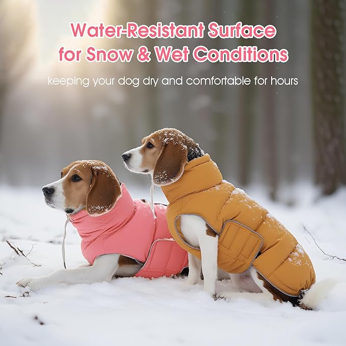 FUAMEY Dog Puffer Jacket for Medium Dogs,Dog Cold Weather Coats Winter Dogs Down Jackets Waterproof Pet Snowsuits Warm Puppy Winter Vest Turtleneck Pets Adjustable Jackets Coats Pink M