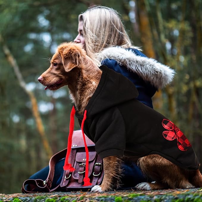 SAWMONG Dog Hoodie,Flannel Pet Hooded Sweater with Hat Puppy Pullover Sweater Shirt,Dog (Black,L)