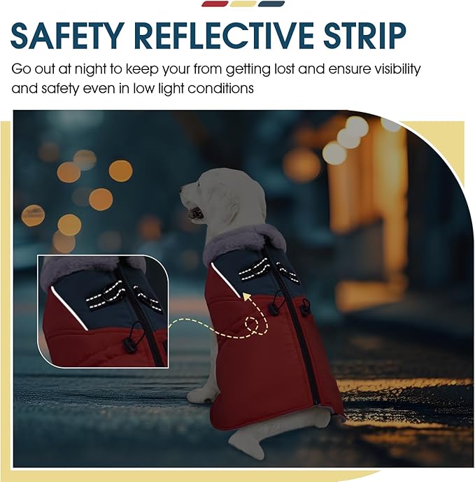 ROZKITCH Dog Jacket for Cold Weather, Dog Coat for Autumn Winter with Turtleneck, Pet Clothes with Adjustable Buckles, Soft Warm Pet Clothing with Reflective Strip for Medium Large Dogs Red XL