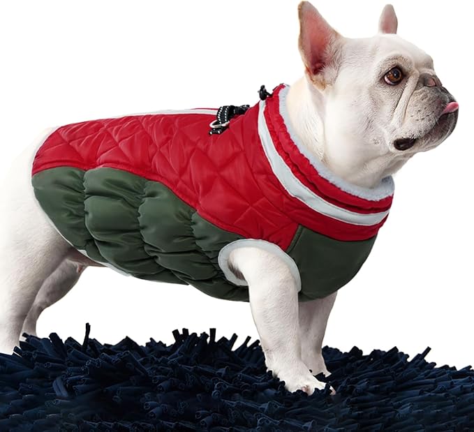FUAMEY Dog Coat for Medium Dogs,Waterproof Dog Winter Jacket with Harness Built in Puppy Cold Weather Coats Reflective Pet Vest with Zipper Warm Fleece Dogs Snowsuit Windproof Christmas M