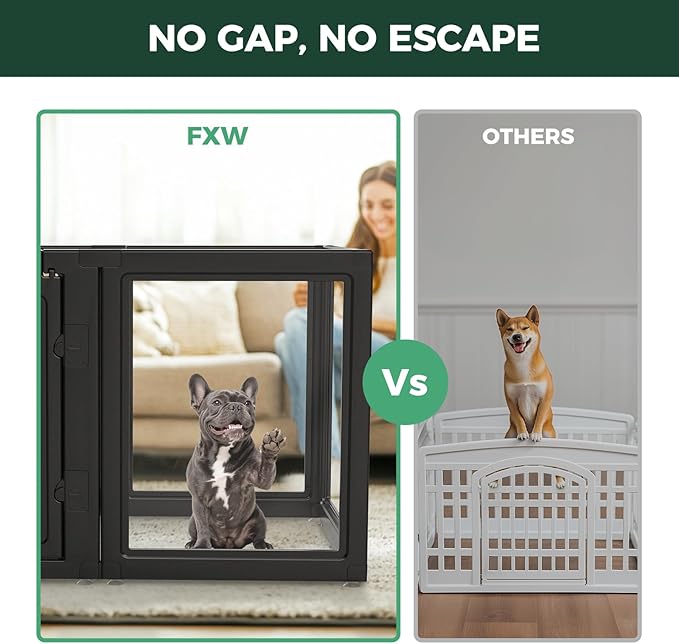FXW AuraSpace Acrylic Indoor Dog Playpen for Small and Medium Dogs, 30 Inch, 6 Panels, Black