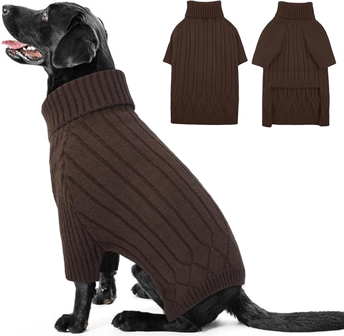 Large Breed Dog Sweaters, Warm Winter Fall Dog Sweaters for Dog Girls Boys, Turtleneck Dog Knitwear, Doggie Christmas Sweater, Pet Sweatshirt Clothes Outfit Knit St. Bernard (Brown XXXXXL)