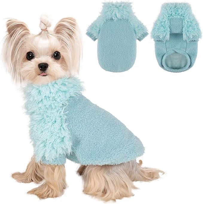 Small Dog Sweater Turtlenecks Dog Sweaters for Small Dogs Winter Fleece Doggy Clothes Puppy Outfits Cold Warm Pet Sweater Puppy Coat Doggie Jacket for Chihuahua Yorkie Teacup Cat Apparel, Cyany, XS