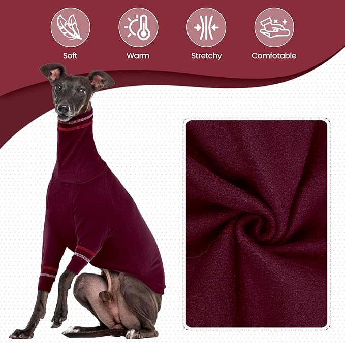 Greyhound Dog Sweater, Italian Greyhound Coat for Large Dogs, Whippet Pullover Turtleneck Stretchy Knit Sweatshirt, Greyhound Thermal Clothes Pajamas Sighthounds Jumpsuit for Cold Weather XXXL