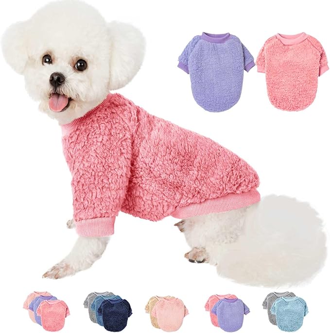 Dog Sweaters Clothes Coat for Small Dogs Boy or Girl Cat Puppy Coat Sweatshirts Soft Warm Fluffy Winter Jacket Apparels (Pink,Lavender, XX-Small)