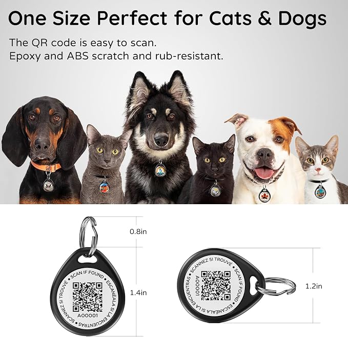 QR Code Dog Tags Personalized for Pets, Real-time Alerts, Rocky