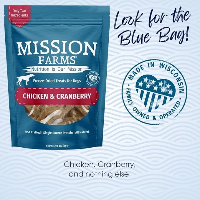 Mission Farms Freeze-Dried Raw Dog Treats Chicken & Cranberry Limited Ingredient All Natural, 3oz