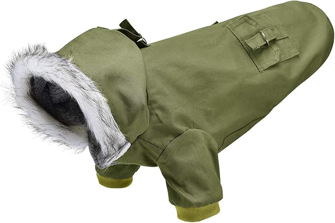 Warm Dog Hooded Trench Coat Windproof Parka Jacket for Cold Weather (L, Green)