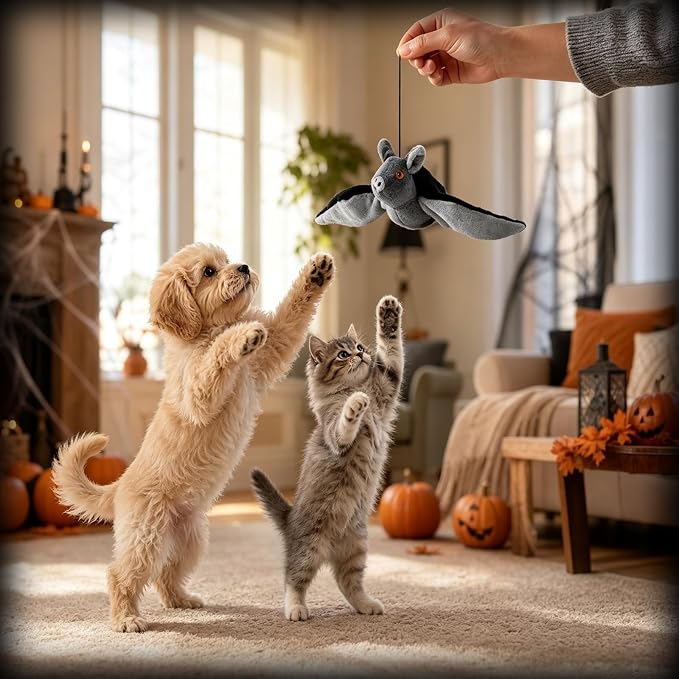 Flying Bat Dog Toy,Flying Bat Toy for Dogs & Cats,Flapping Wings CuteBat, NoFlying, Mimics RealFlying Motion,Flapping Wings Interactive Pet Toy