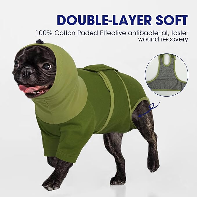 FUAMEY Recovery Suit for Dogs, Neck Wound Cover Onesie for Surgery Female Dog, Prevent Licking Surgical Suits for Male Dogs After Neutering, Cone Alternative After Surgery, Bichon Frise (Green, S)