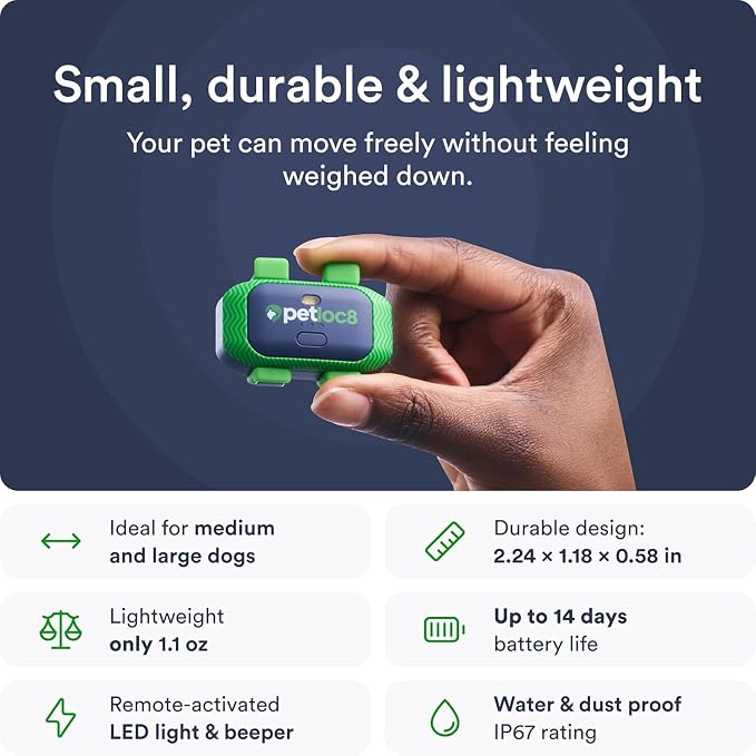 Dog GPS Tracker - Real-Time Location Tracking Device with App - Smart Alerts & Geo-Fence - Collar-Compatible, Waterproof - Long-Life Battery - iOS & Android (12-Mo Subscription Included)