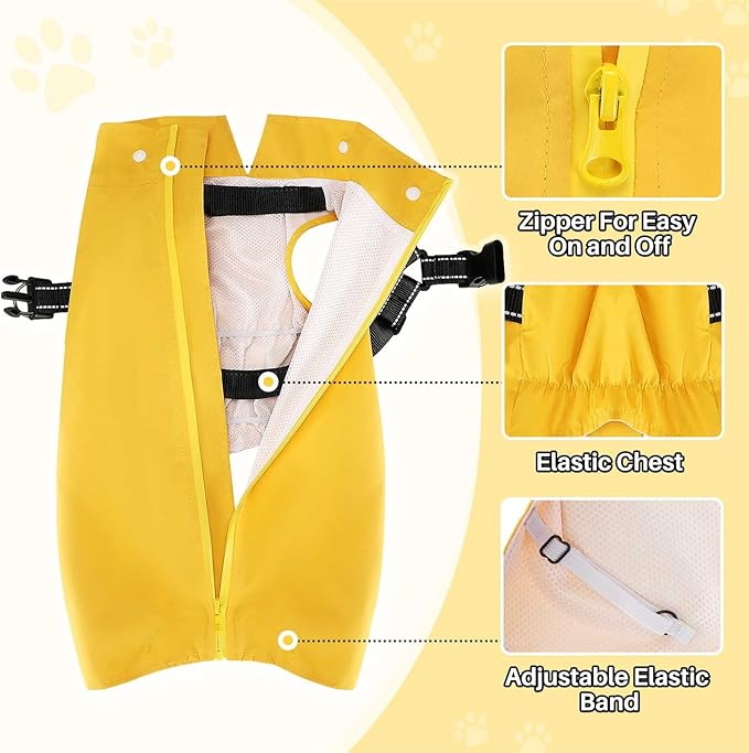 SlowTon Dog Raincoat Waterproof - Dog Rain Jacket with Harness and Hood Lightweight, Reflective Dogs Rain Coat for Large Medium Small Dogs Girl Boy Puppy Poncho Pet Clothes (Yellow, XS)