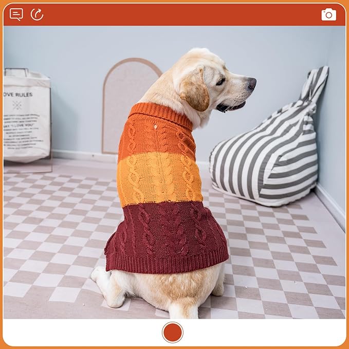 EXPAWLORER Dog Sweater - Large Dogs Fall Sweaters for Girls Boys,Classic Turtleneck Knitwear Dog Clothes for Cold Weather, Cable Knit Dogs Outfit,Coat,Pet Apparel(Orange,L/XL)